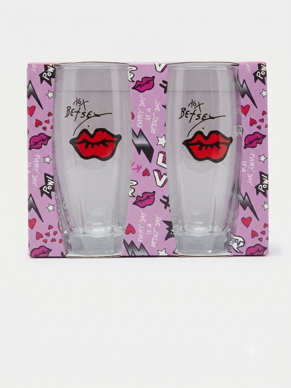 Betsey Johnson Lip Print Pint Glasses Set - Red Lips- NWT